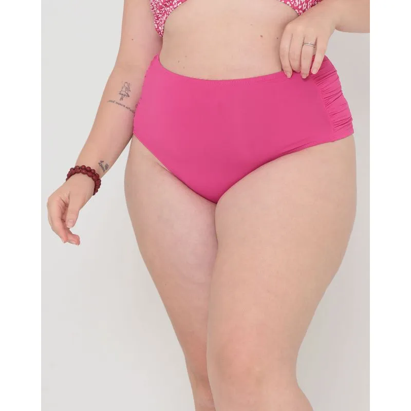 Biquíni Calcinha Plus Size Franzido Liso Rosa 52