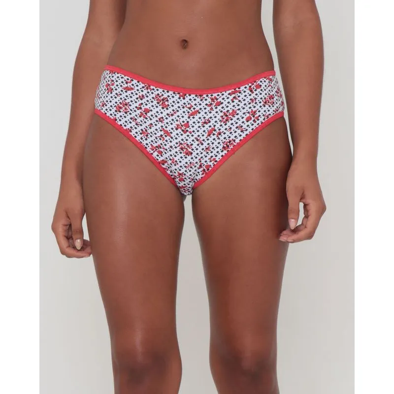Calcinha Alta Algodão Floral Vermelha M