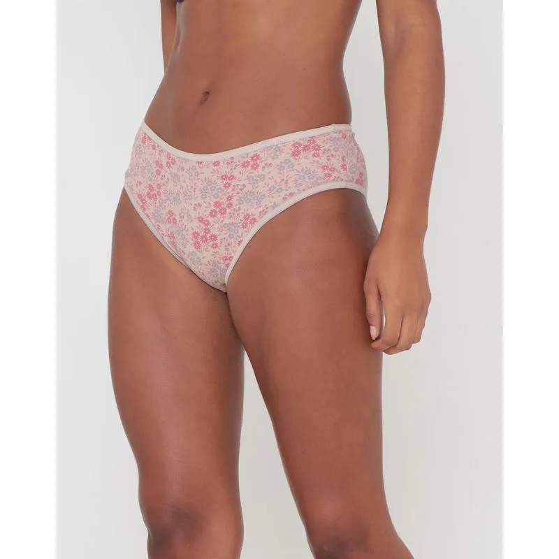 Calcinha Alta Algodão Floral Bege P