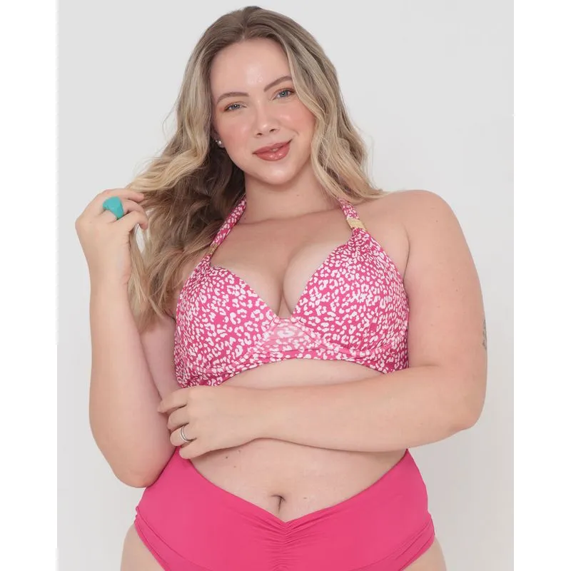 Biquíni Plus Size Top Com Bojo Estampado Rosa 46