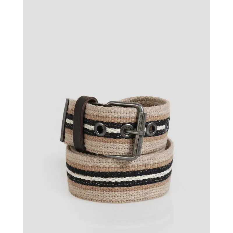 Cinto Masculino Casual Lona Listrado Bege G