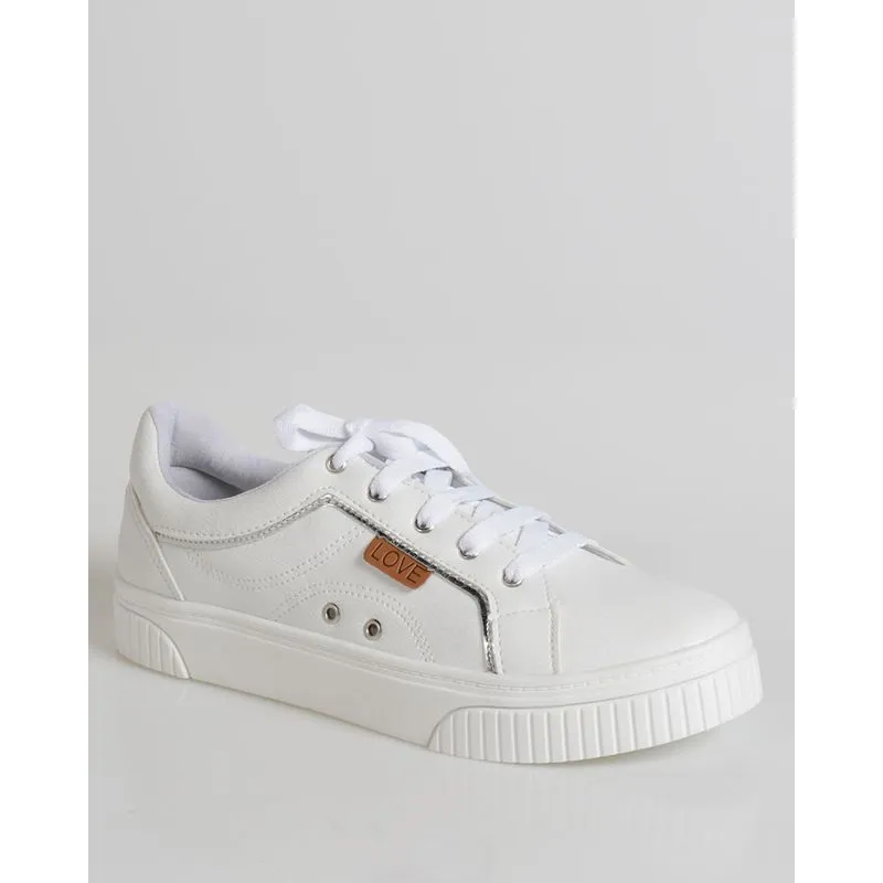 Tênis Feminino Casual Detalhe Prateado Branco 39