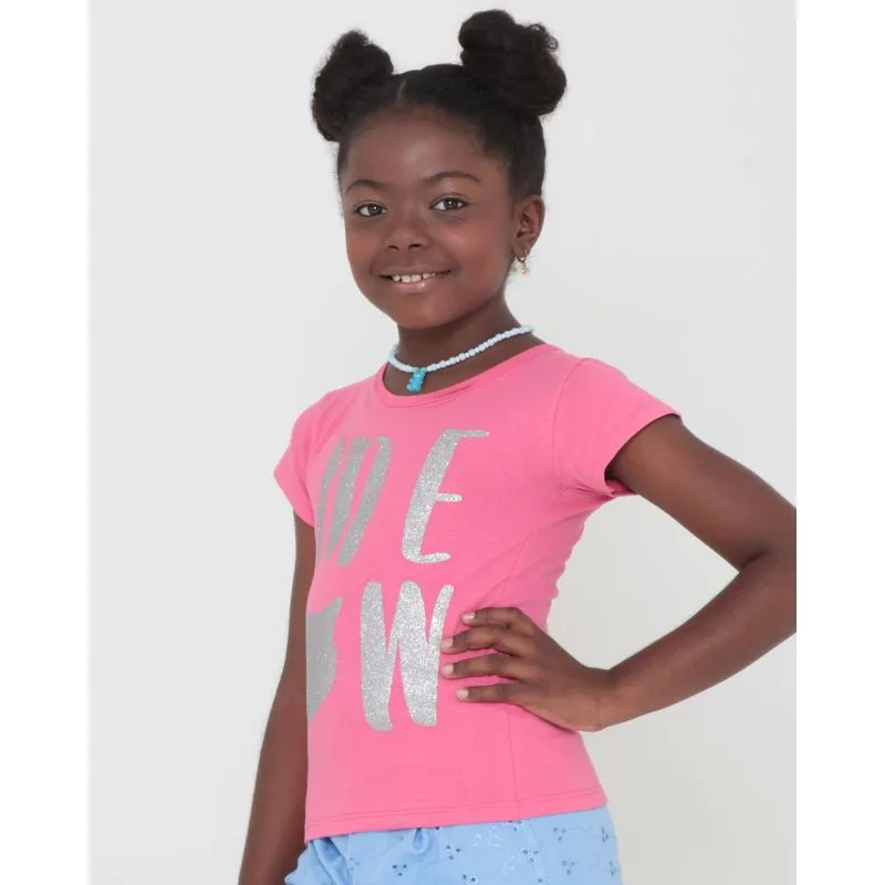 Blusa Infantil Estampa Meow Com Glitter Rosa 10