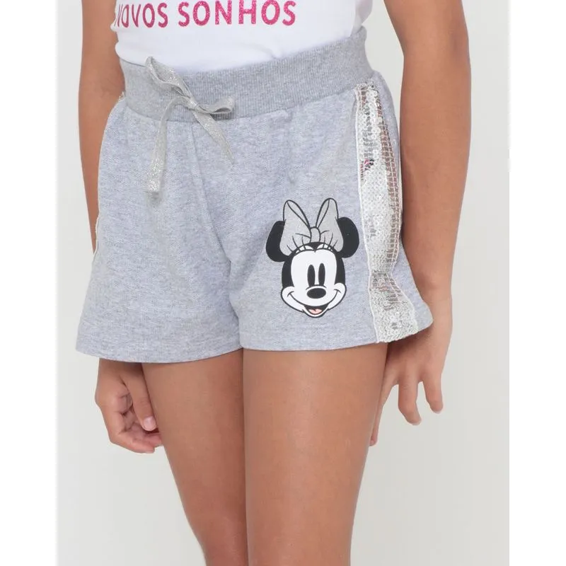 Short Infantil Moletinho Minnie Disney Paetês Cinza 8