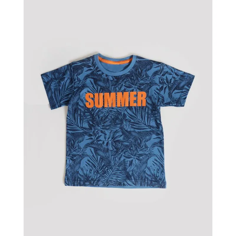 Camiseta Bebê Manga Curta Estampa Tropical Azul 1