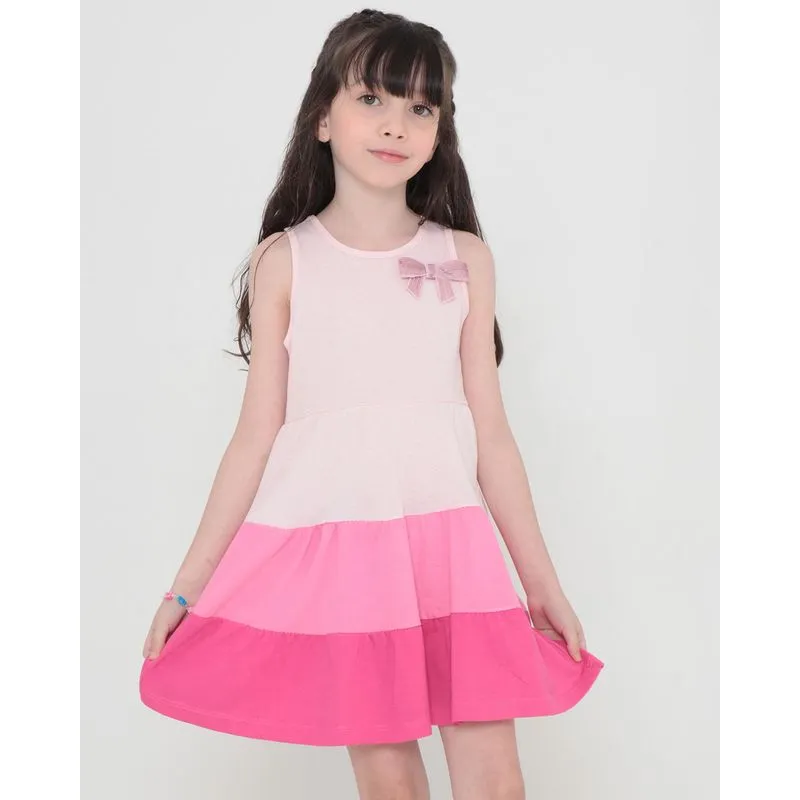 Vestido Infantil Regata Babados Laço Paetê Rosa Claro 8