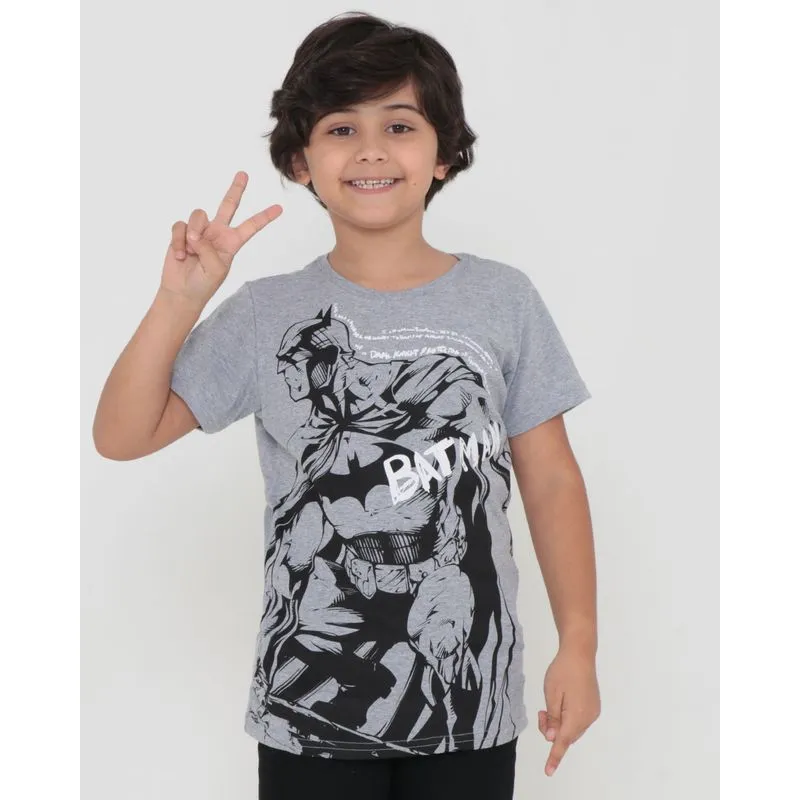 Camiseta Infantil Batman Liga da Justiça Mescla Cinza Claro 12