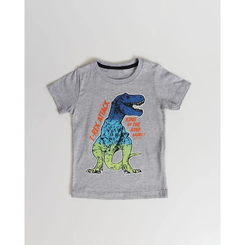 Camiseta Bebê Manga Curta Estampa T-Rex Cinza Claro 1