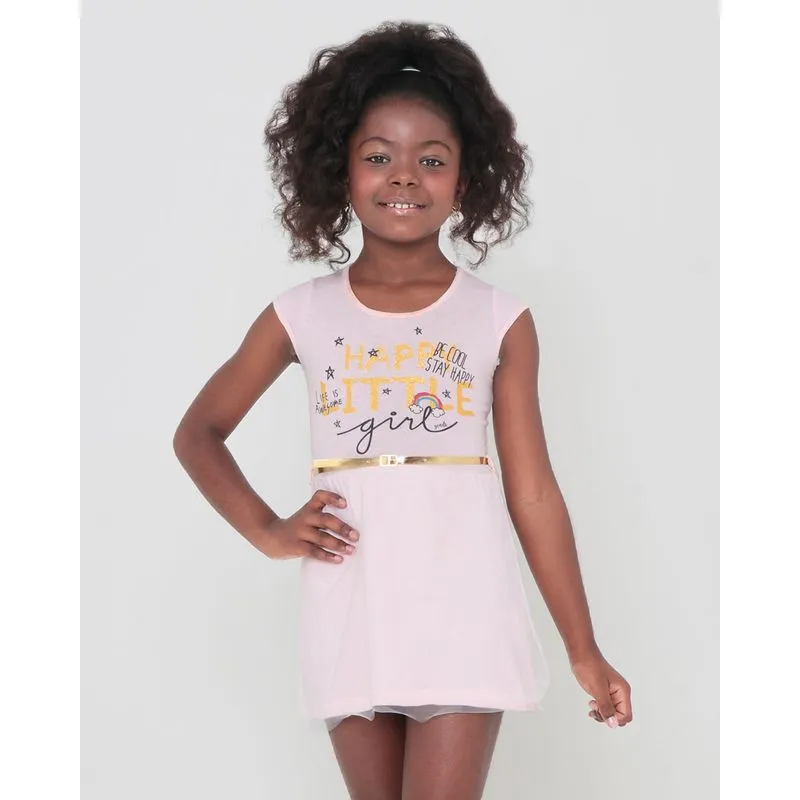 Vestido Infantil Tule Com Cinto Estampa Glitter Rosa 10