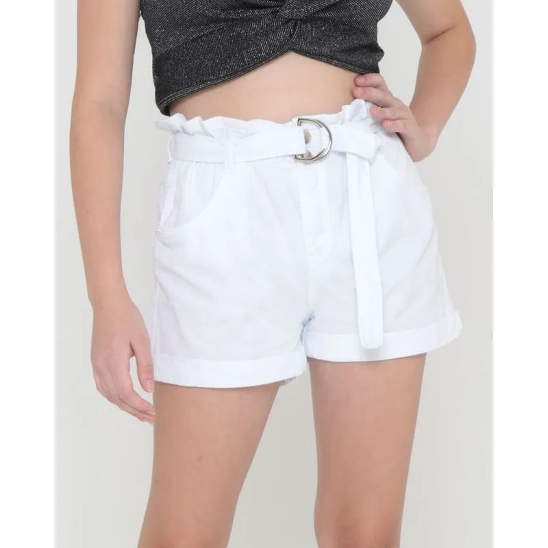 Short Juvenil Sarja Com Cinto Branco 12