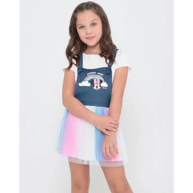 Conjunto Infantil Salopete Tule Minnie Mouse Disney Branco 6