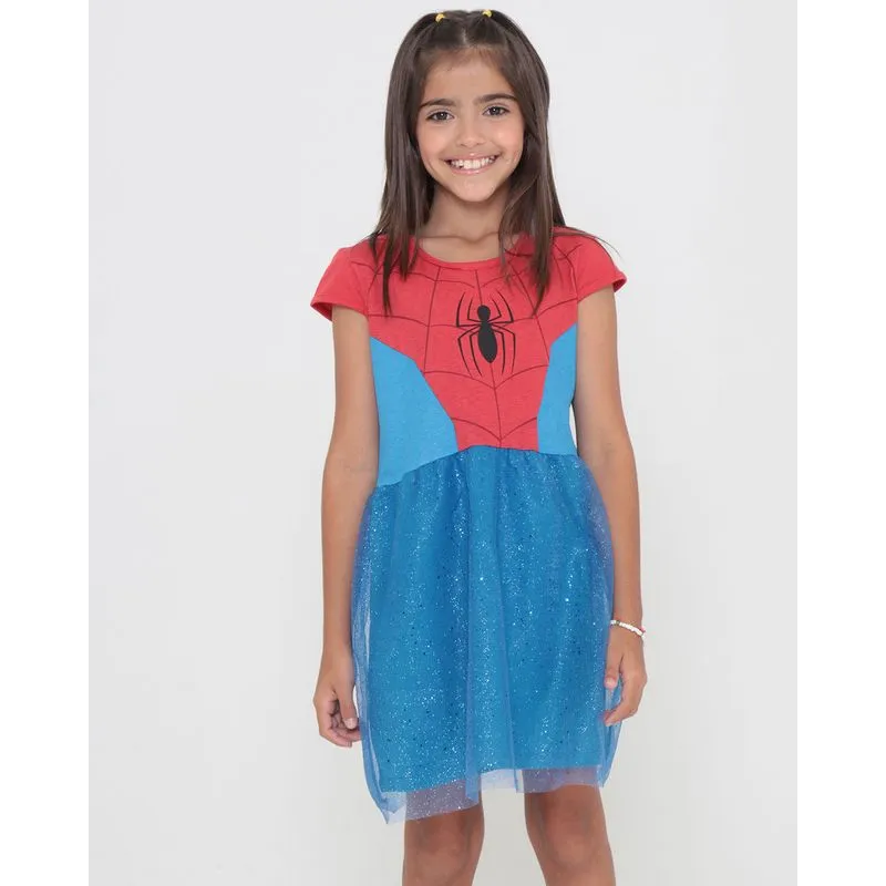 Vestido Infantil Com Tule Homem Aranha Marvel Vermelho 8
