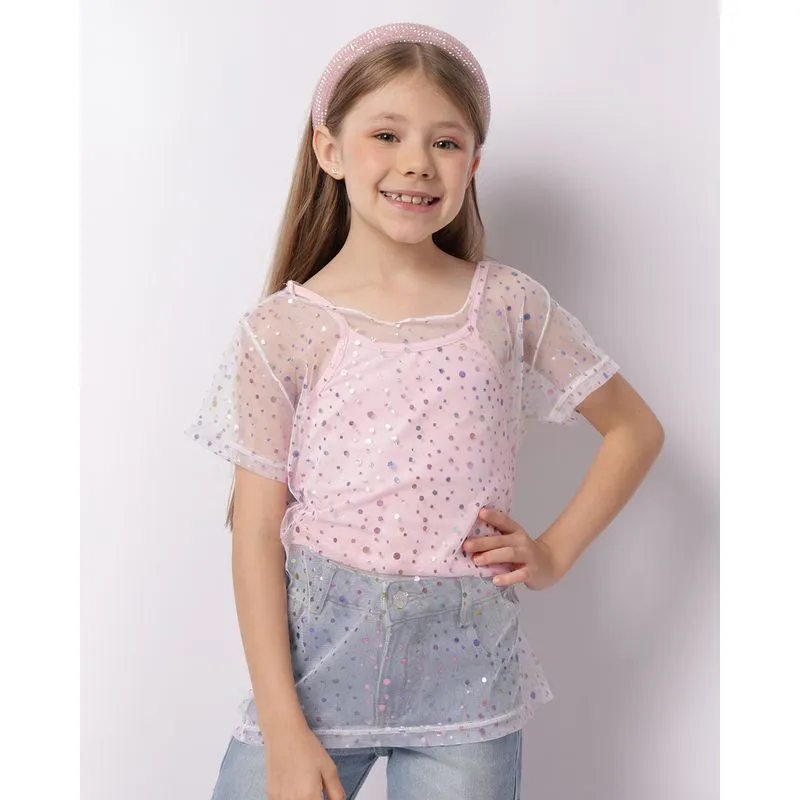 Regata Infantil Cropped Sobreposição Tule Rosa 10