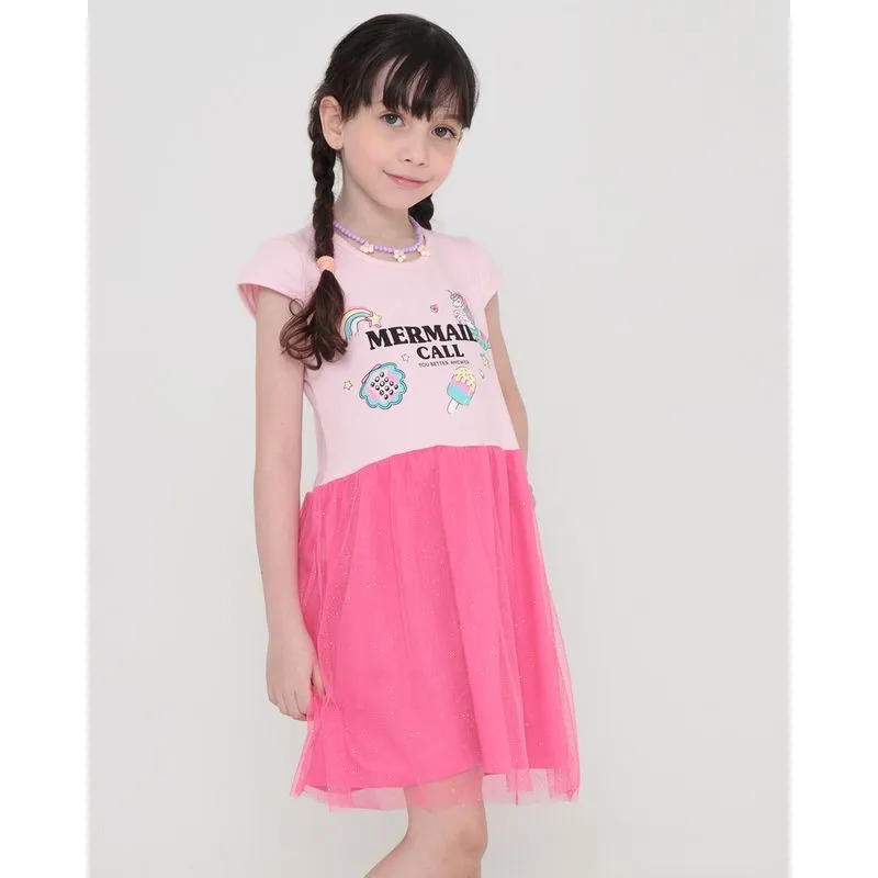 Vestido Infantil Tule Estampa Unicórnio Rosa Claro 8