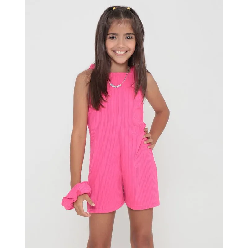 Macaquinho Infantil Canelado Amarração Brinde Rosa 6