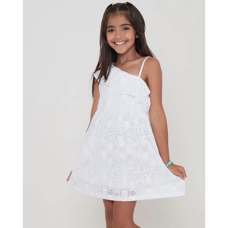 Vestido Infantil Malha Laise Floral Branco 6