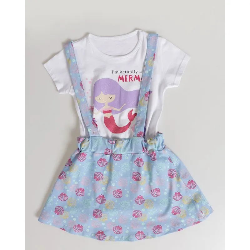 Conjunto Salopete Bebê Estampa Sereia Branco 1