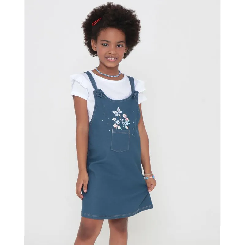 Salopete Infantil Com Blusa Estampa Flores Branca 4
