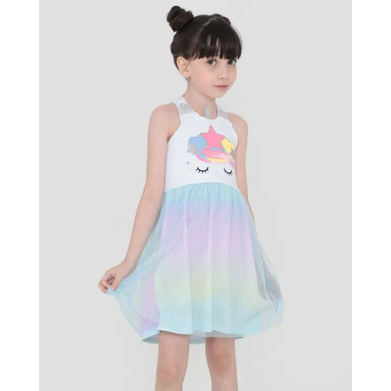Vestido Infantil Unicórnio Tule Branco 6