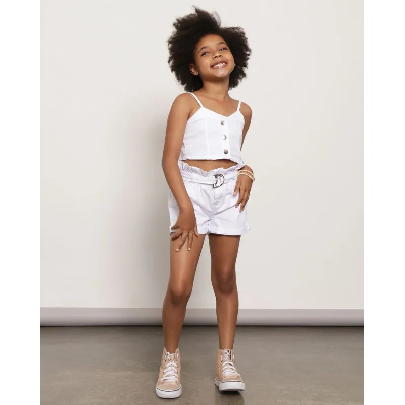 Short Infantil Sarja Clochard Com Cinto Branco 6