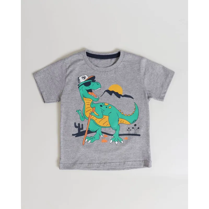 Camiseta Bebê Estampa Dinossauro Cinza Claro 3