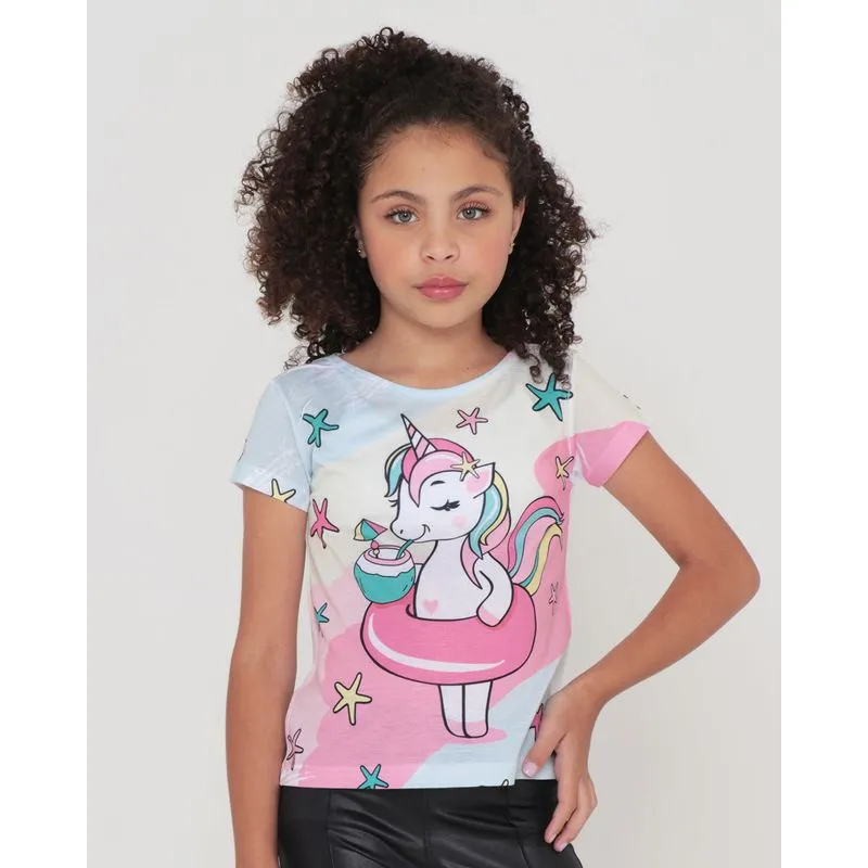 Blusa Infantil Estampa Unicórnios Azul Claro 6