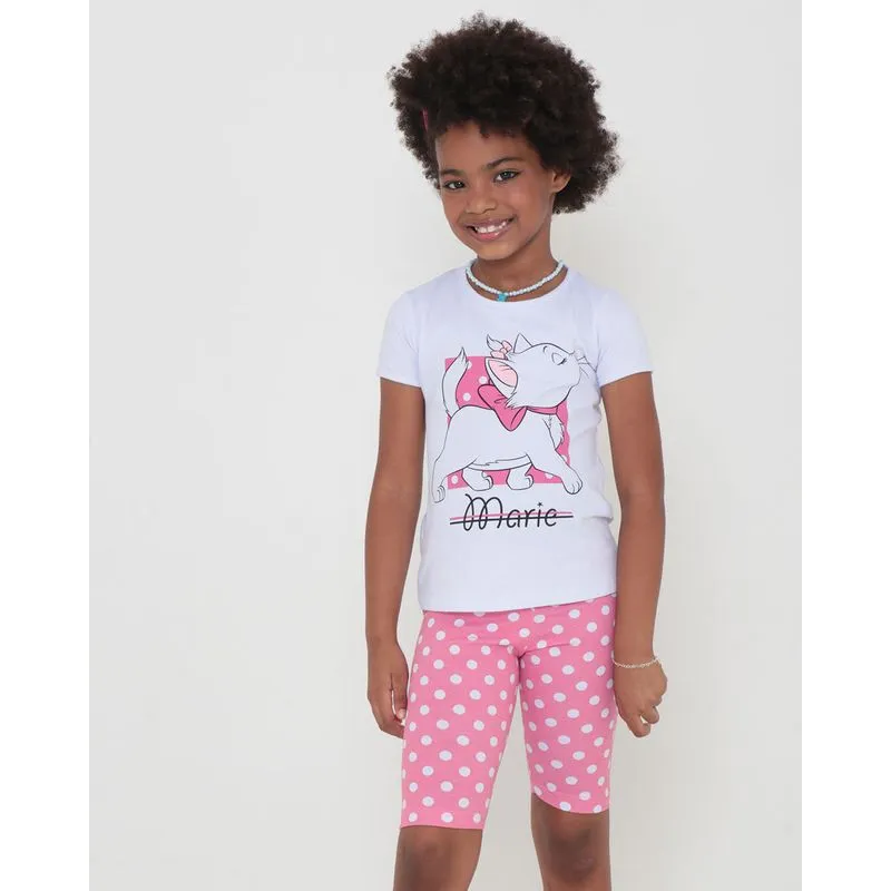 Conjunto Infantil Poá Gata Marie Disney Branco 6