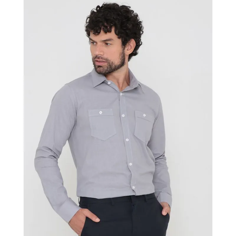 Camisa Masculina Slim Manga Longa Cinza 4