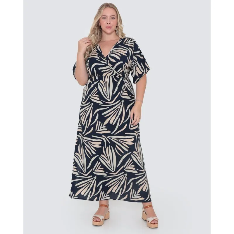 Vestido Plus Size Longo Estampado Marinho G3
