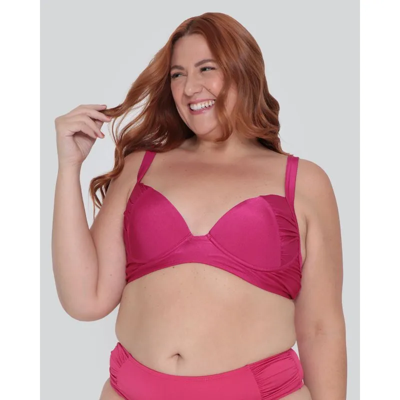 Biquíni Plus Size Top Com Bojo Franzido Rosa 46