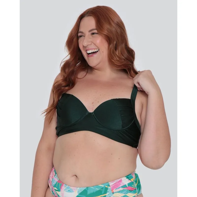 Biquíni Plus Size Top Com Bojo Franzido Verde Escuro 46