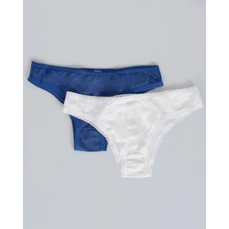 Kit 2 Calcinhas Biquíni Lisa e Estampada Azul Branco P