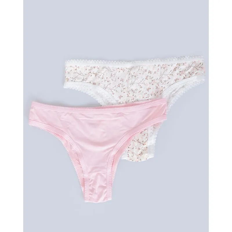 Kit 2 Calcinhas Biquíni Rosa e Estampada Off White M
