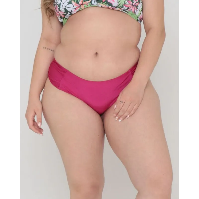 Biquíni Calcinha Plus Size Franzido Liso Rosa 46