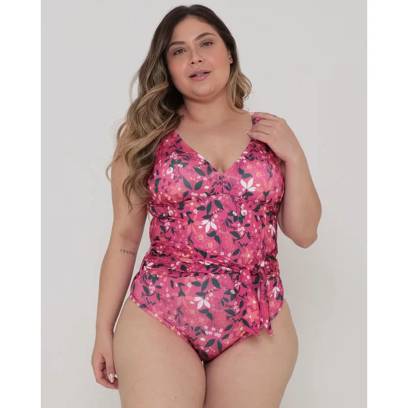 Maiô Plus Size Com Bojo Estampa Floral Rosa 48