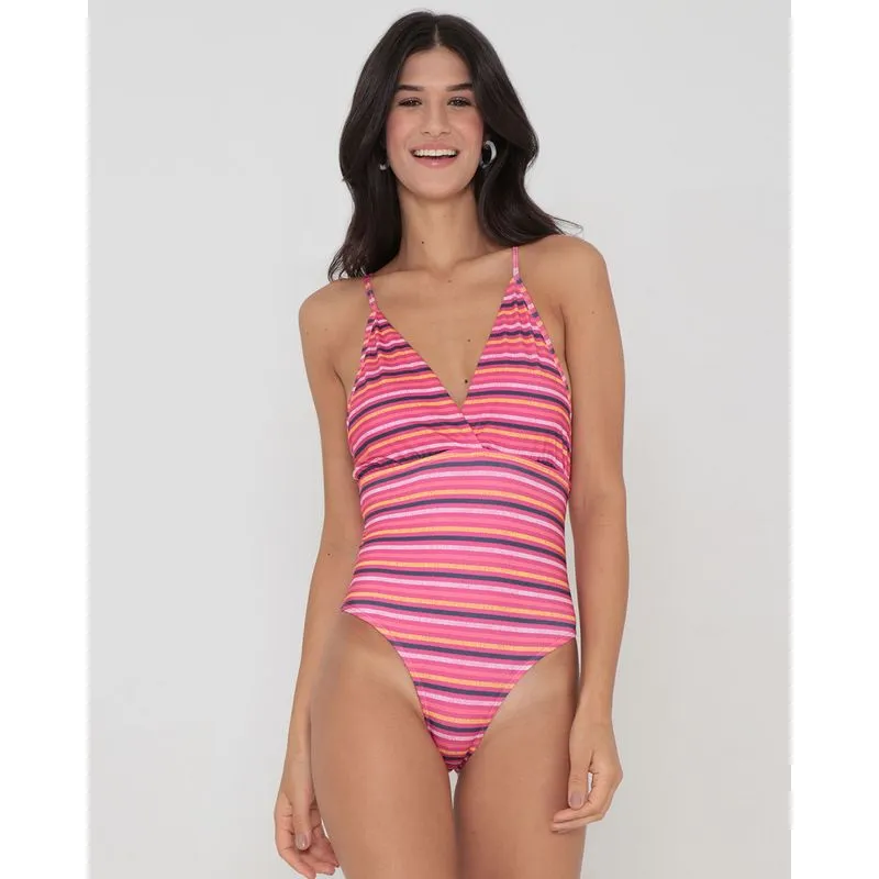 Maiô Feminino Transpassado Listrado Rosa G