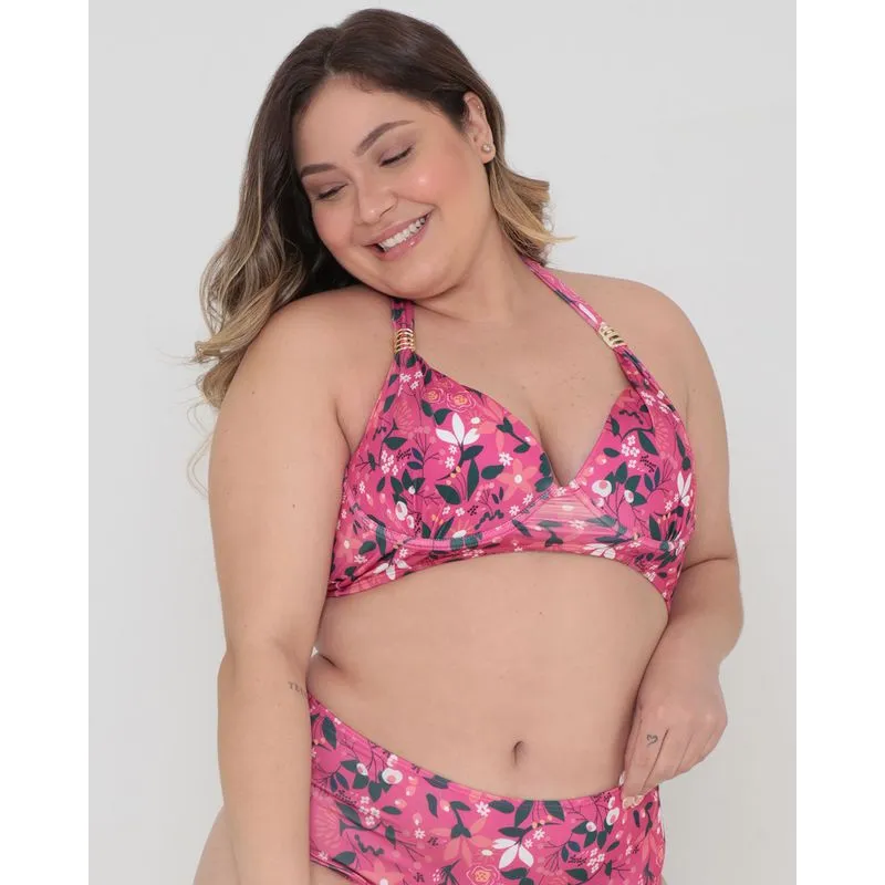 Biquíni Top Plus Size Com Bojo Floral Rosa 46