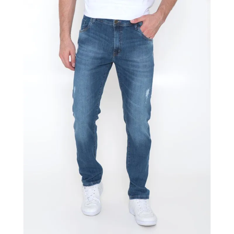 Calça Jeans Masculina Skinny Puídos Azul Médio 36