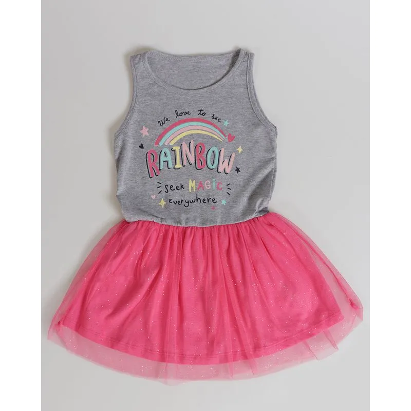 Vestido Bebê Tule Estampa Arco Íris Cinza Claro 1