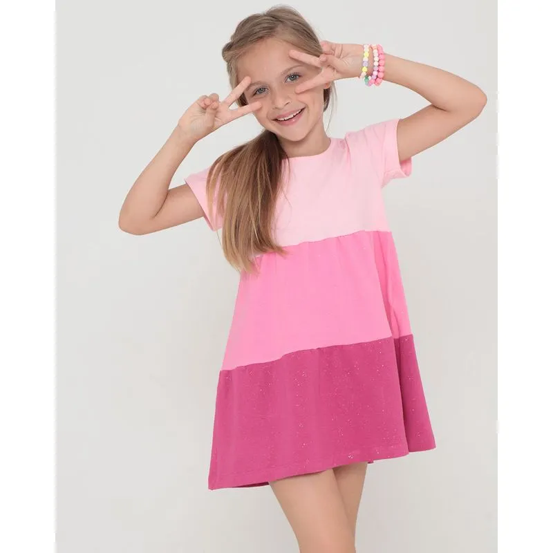 Vestido Infantil Com Babados E Glitter Rosa Claro 8
