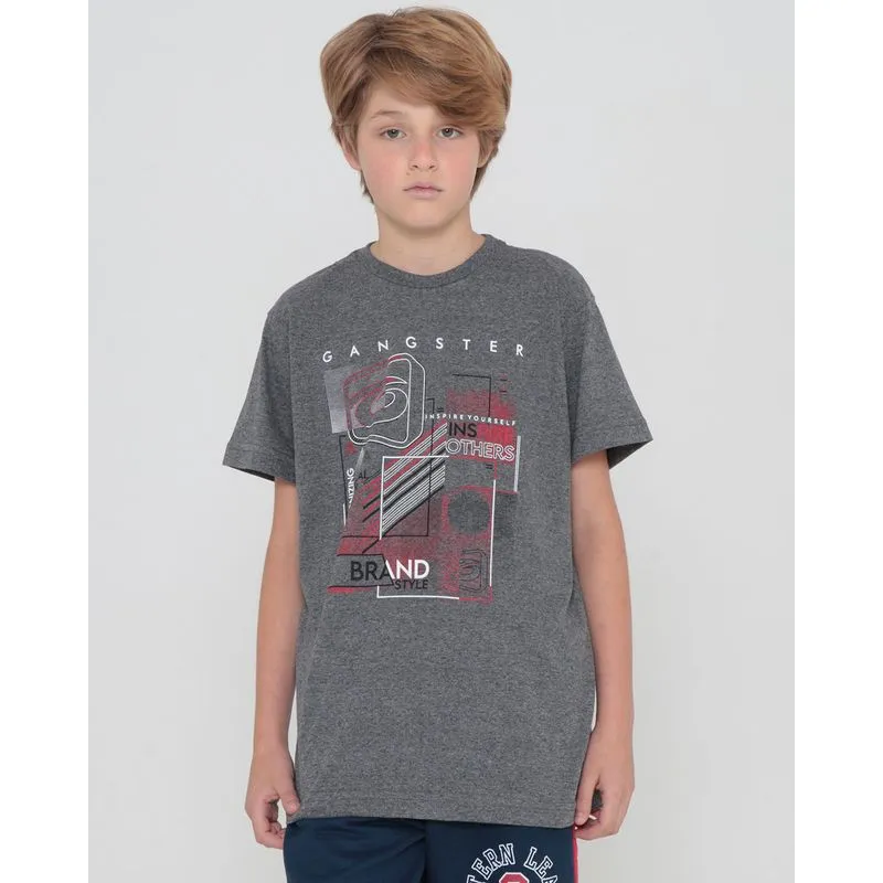 Camiseta Juvenil Estampa Gangster Cinza 10