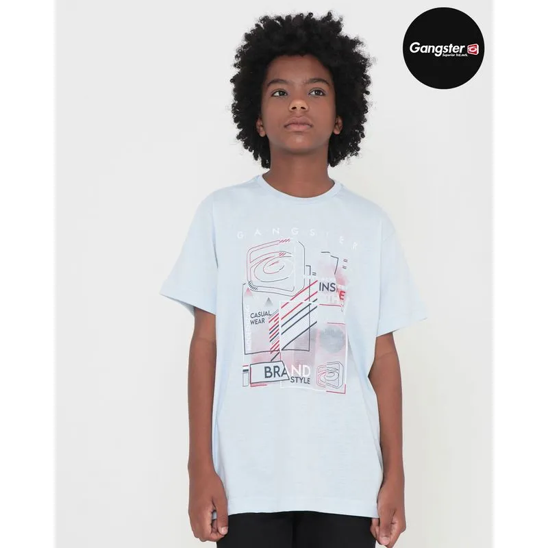 Camiseta Juvenil Estampa Gangster Azul Claro 14