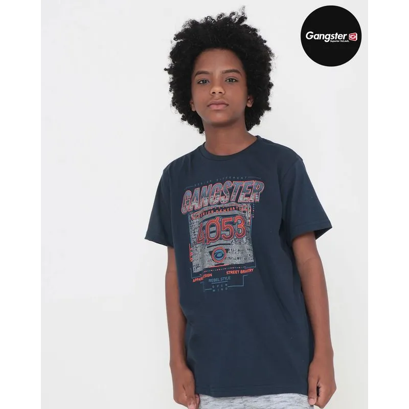 Camiseta Juvenil Estampa Gangster Azul Marinho 10