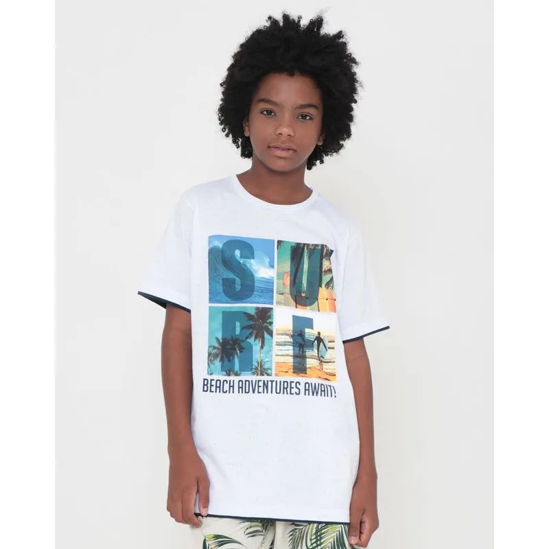 Camiseta Juvenil Botonê Estampa Surf Branco 14