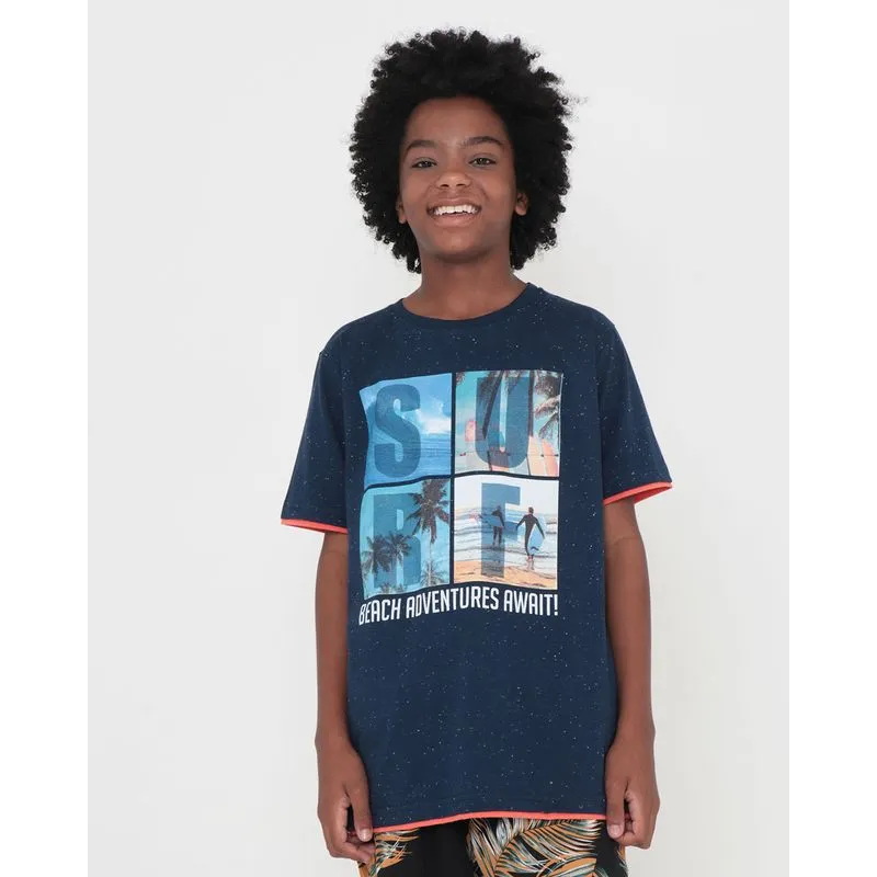 Camiseta Juvenil Botonê Estampa Surf Azul Marinho 14
