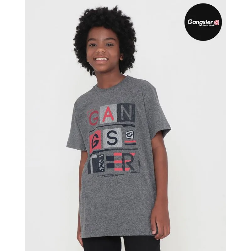 Camiseta Juvenil Estampa Gangster Cinza 16