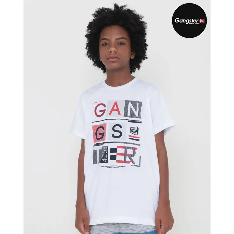 Camiseta Juvenil Estampa Gangster Branca 14