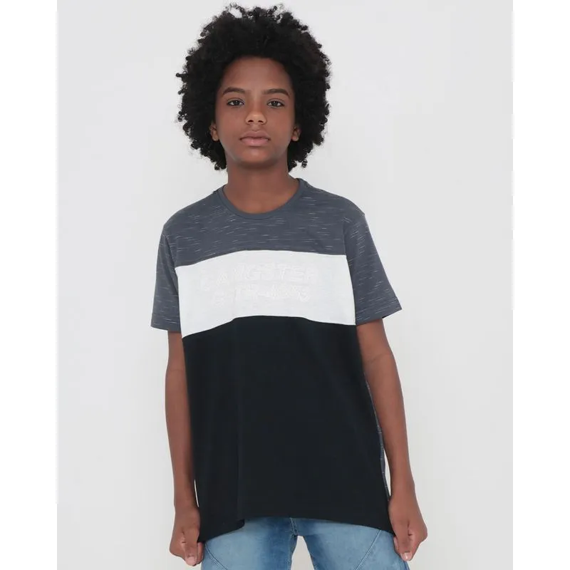 Camiseta Juvenil Flamê Com Recorte Gangster Cinza 16