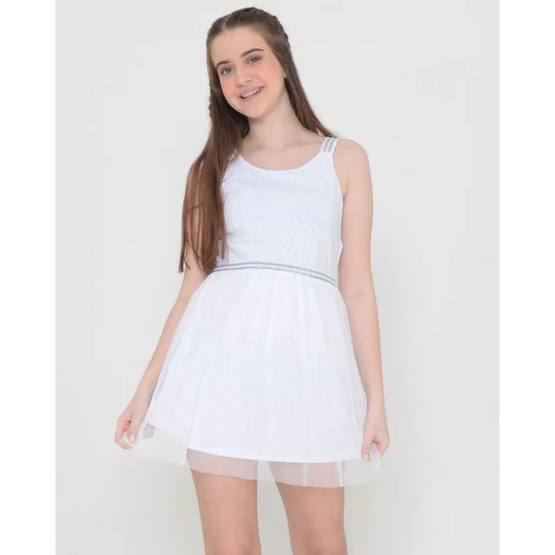 Vestido Juvenil Tule Com Lurex E Strass Branco 10