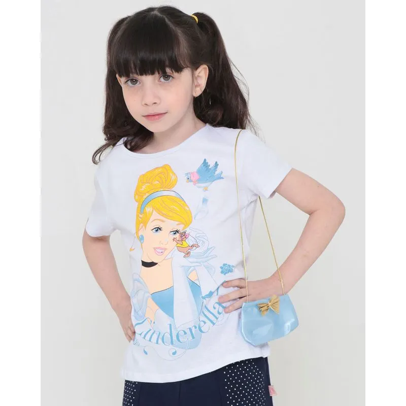 Blusa Infantil Cinderela Brinde Bolsa Disney Branca 8